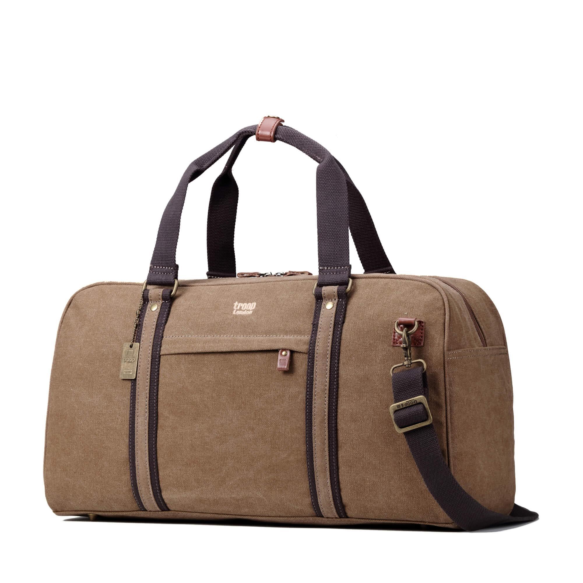 Medium stonewashed canvas travel duffel bag with genuine leather trimmings and brass-plated buckles — view 2