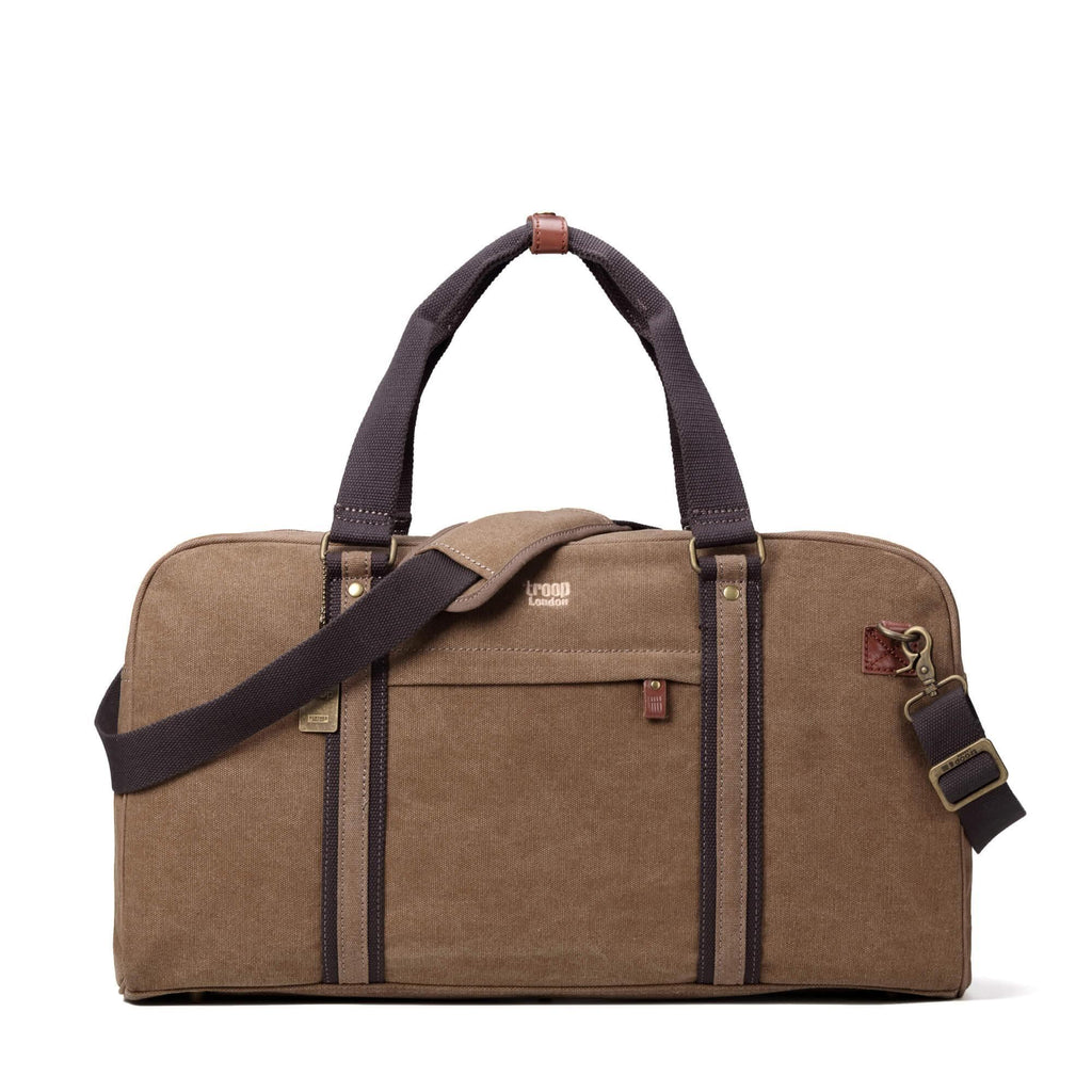 Medium stonewashed canvas travel duffel bag with genuine leather trimmings and brass-plated buckles — view 3