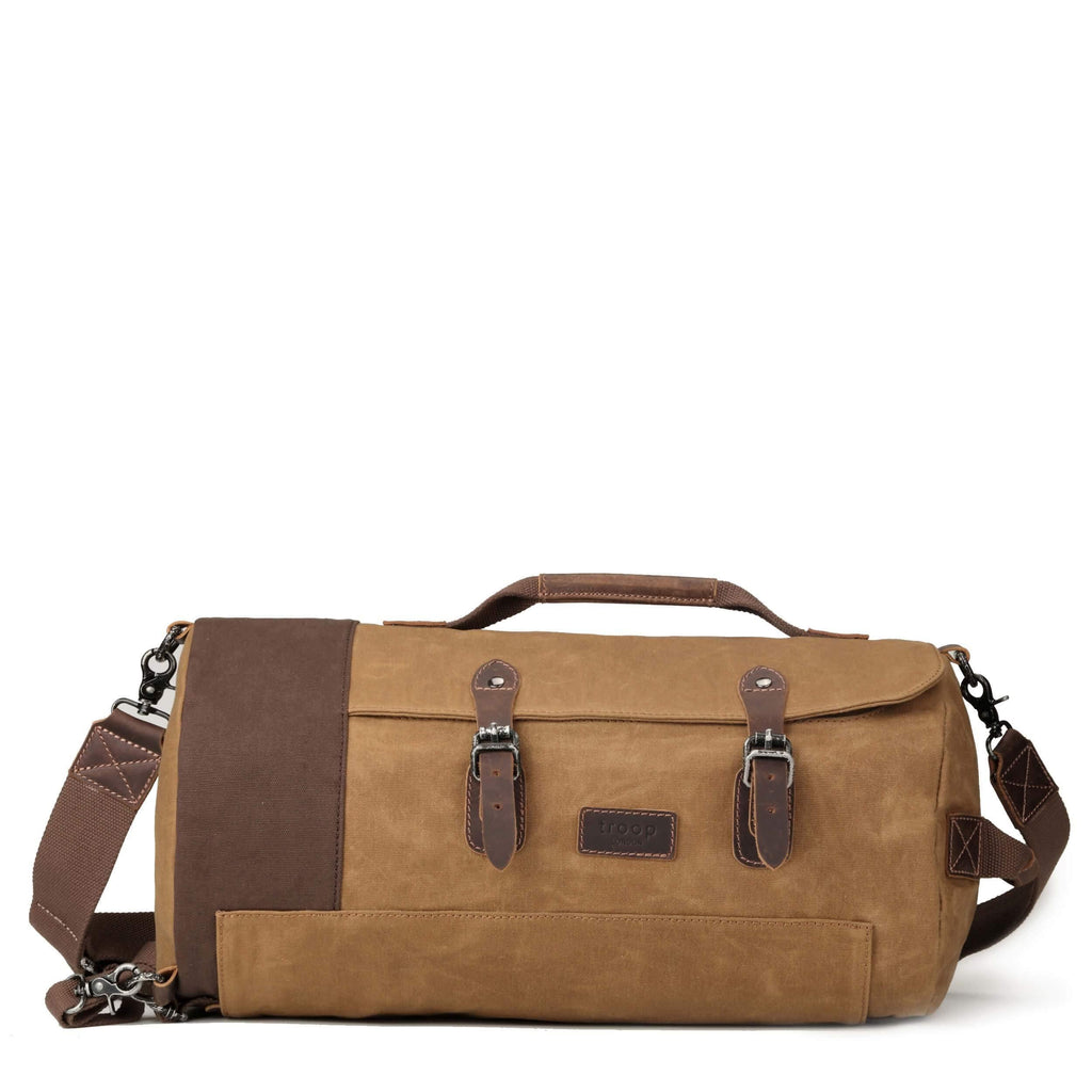 Heritage canvas duffel backpack in waxed cotton with genuine leather trimmings and antique brass hardware — view 3