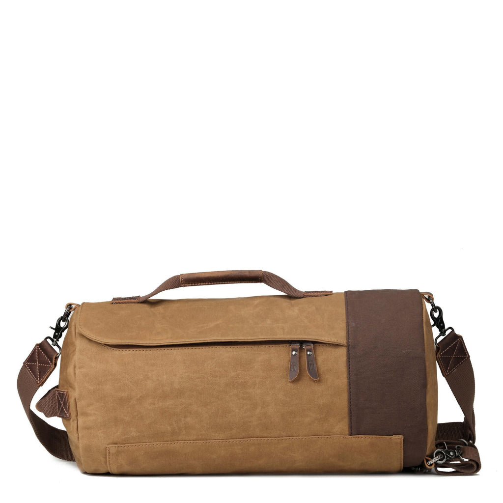 Heritage canvas duffel backpack in waxed cotton with genuine leather trimmings and antique brass hardware — view 4