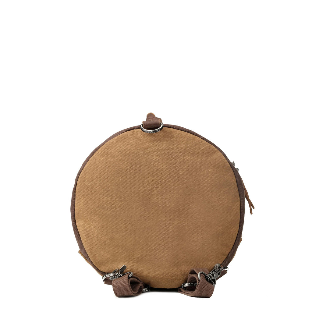 Heritage canvas duffel backpack in waxed cotton with genuine leather trimmings and antique brass hardware — view 5