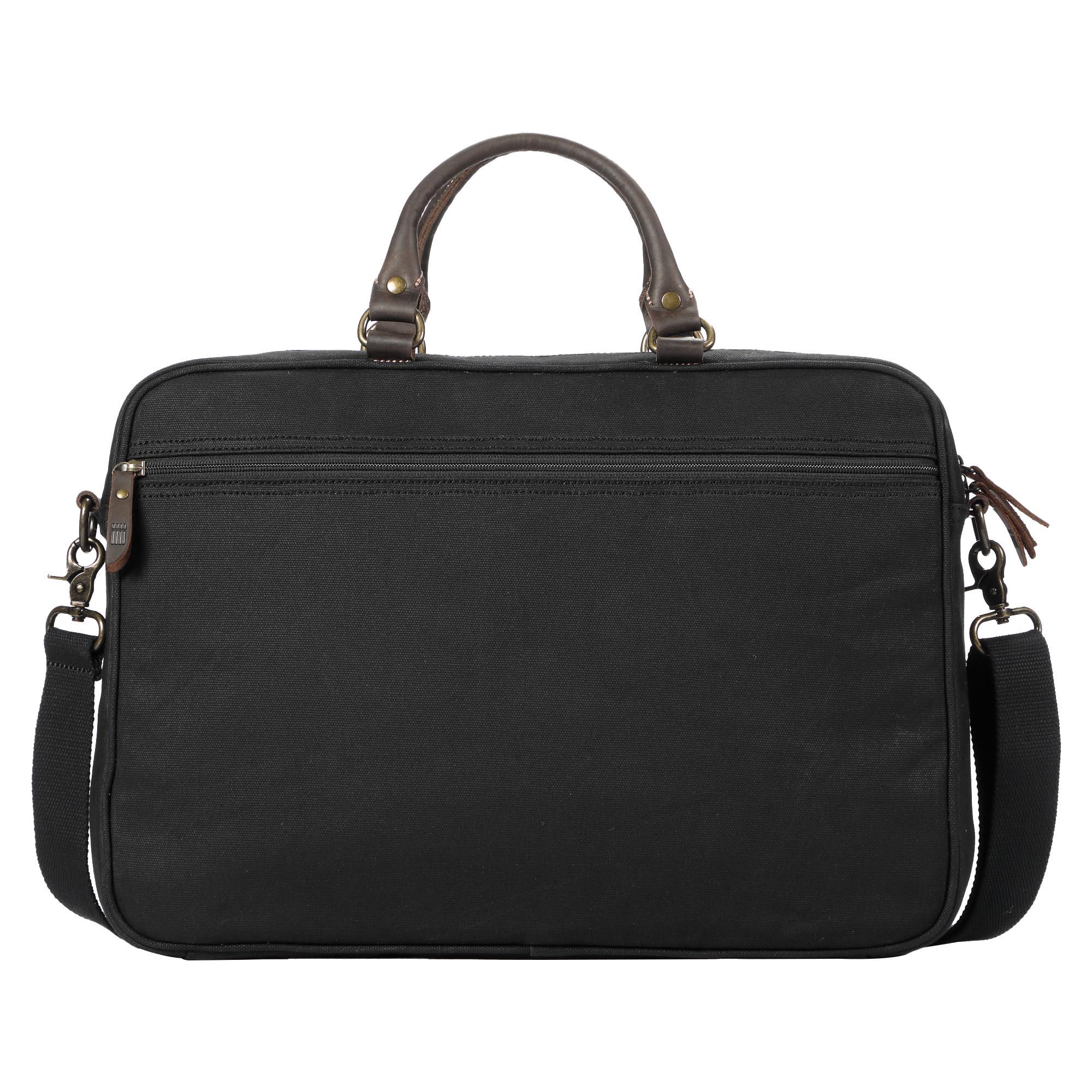 Heritage waxed cotton canvas laptop briefcase messenger bag with genuine leather trim and brass hardware — view 3