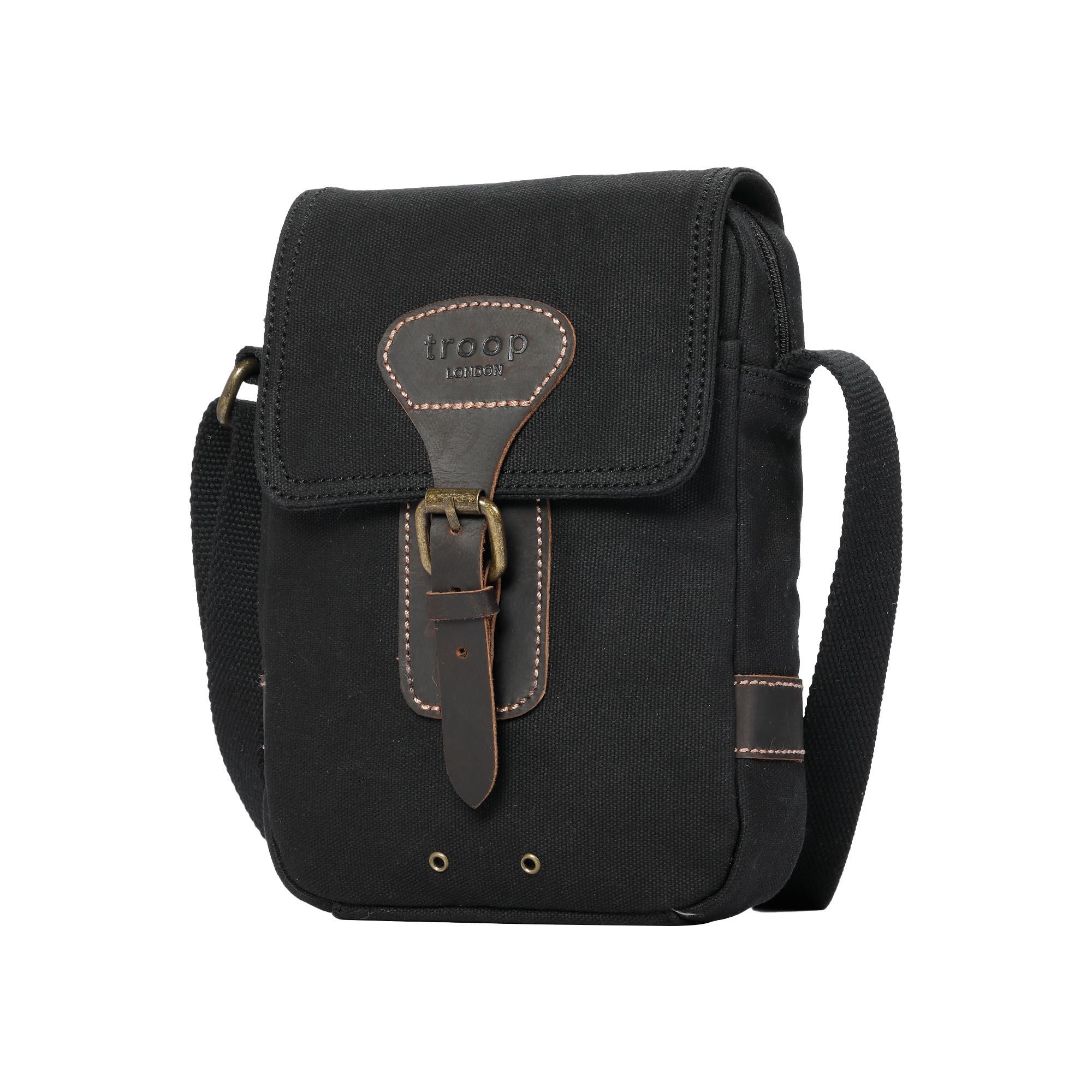 Compact waxed canvas crossbody bag with genuine leather trim and adjustable shoulder strap — view 2