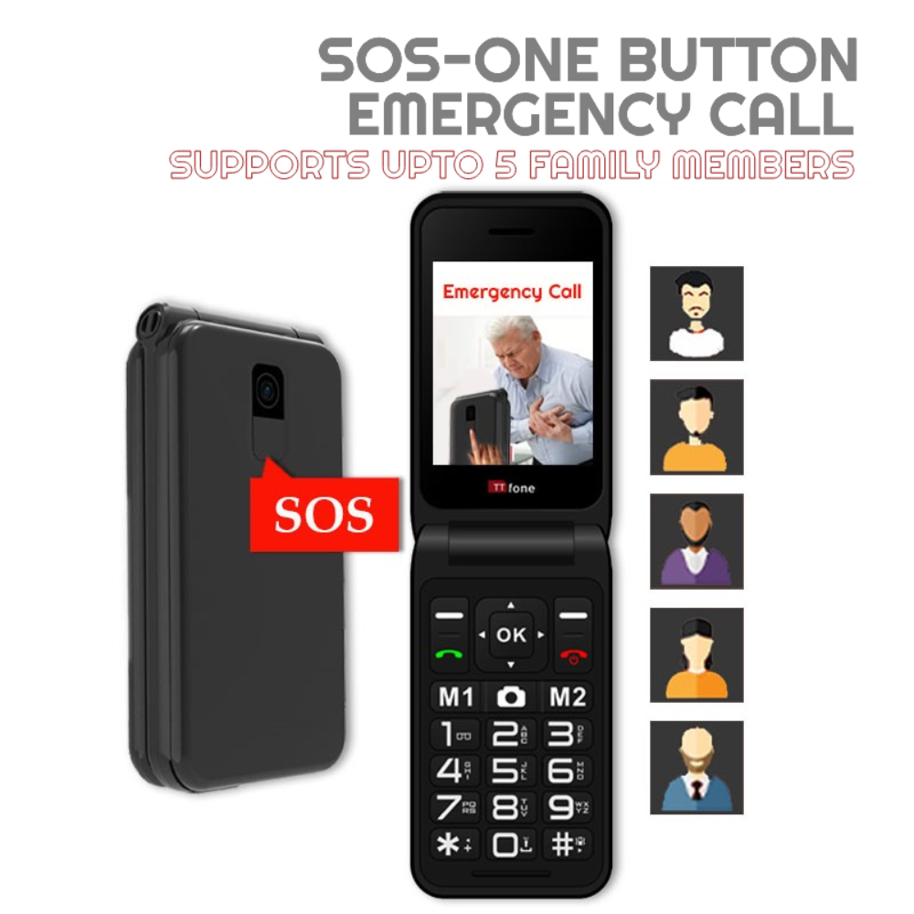 Red TTfone TT760 4G flip mobile phone with large buttons and bright display screen — view 5