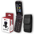 TTfone Titan TT950 black flip phone bundle with black nylon belt holster and car charger