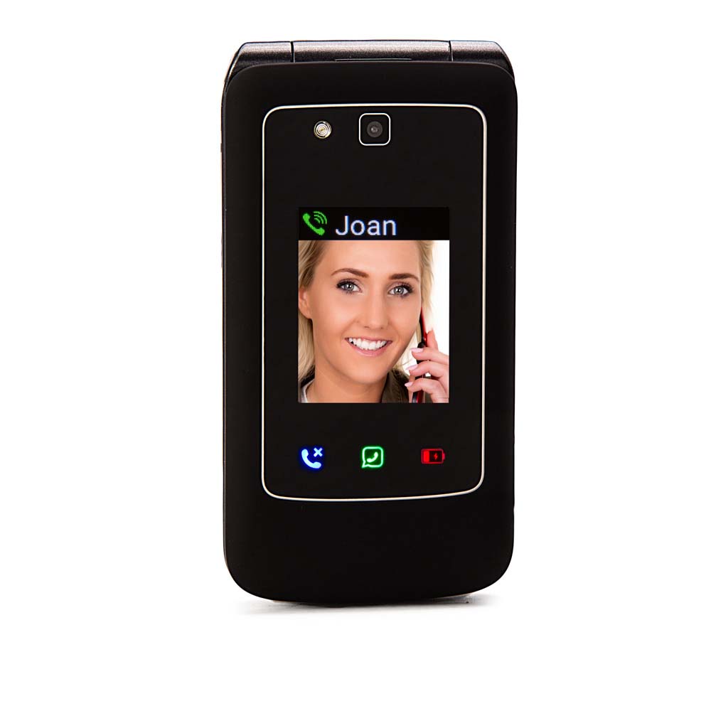 TTfone Titan TT950 black flip phone bundle with black nylon belt holster and car charger — view 2