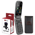Black TTfone TT970 4G senior flip phone with big buttons nylon holster and car charger