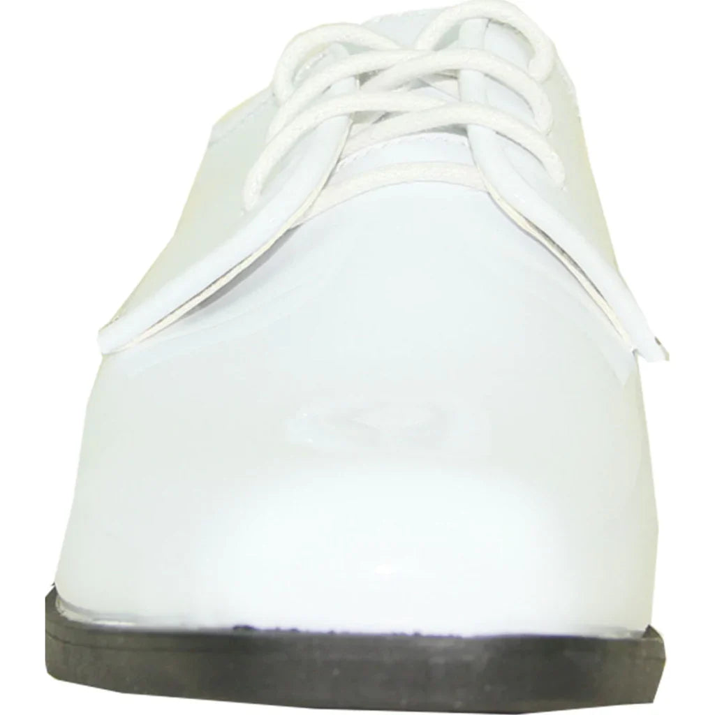 Boys formal tuxedo dress shoe in a sleek patent finish with classic lace up closure — view 3