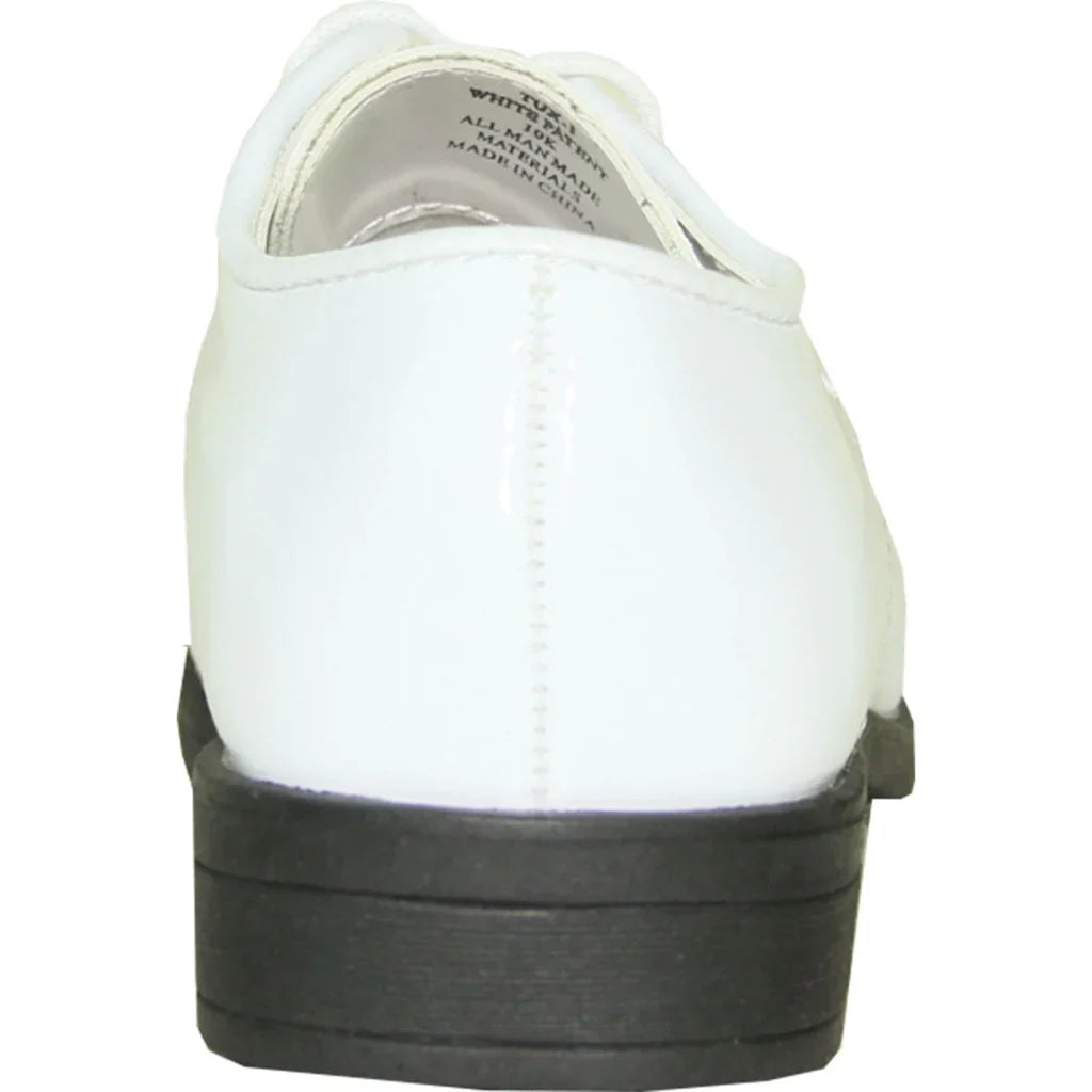 Boys formal tuxedo dress shoe in a sleek patent finish with classic lace up closure — view 4
