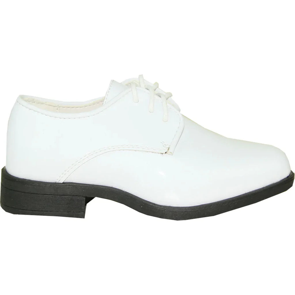 Boys formal tuxedo dress shoe in a sleek patent finish with classic lace up closure — view 5