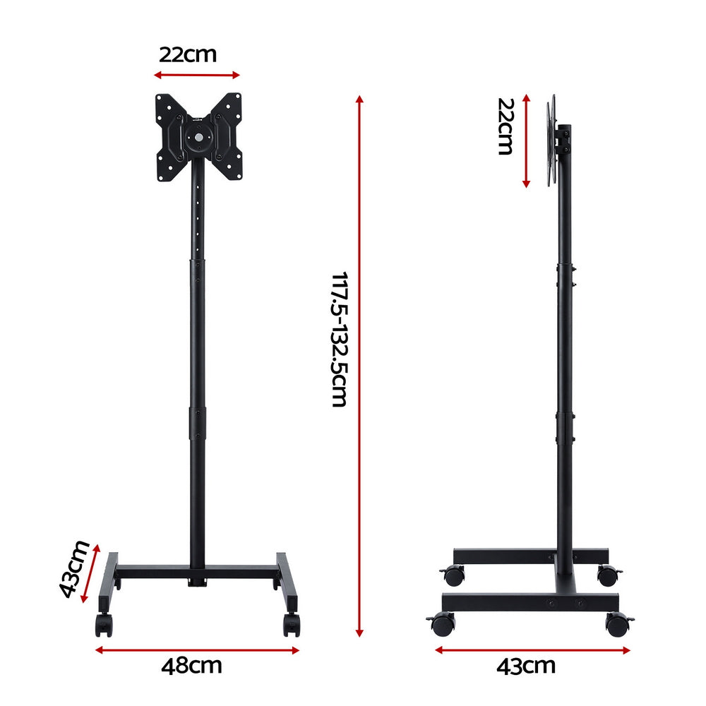 Black Artiss universal mobile TV stand with adjustable height and lockable caster wheels — view 3