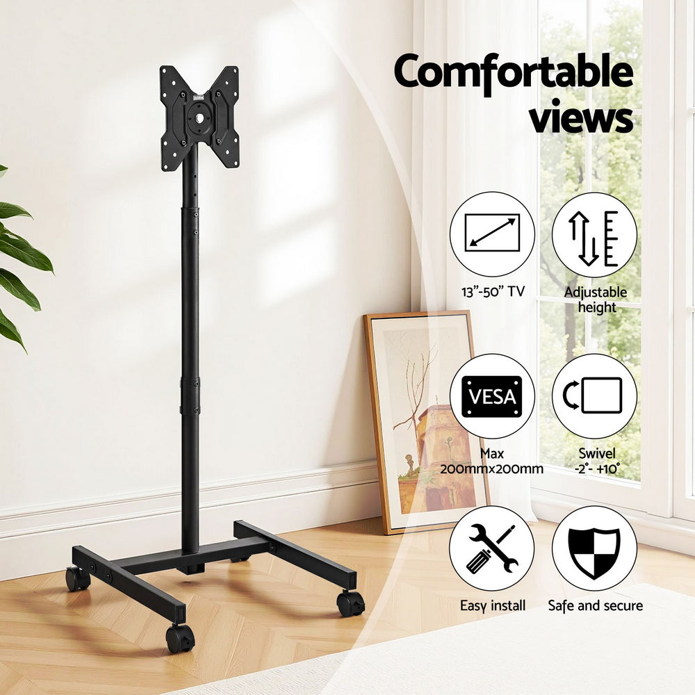 Black Artiss universal mobile TV stand with adjustable height and lockable caster wheels — view 5