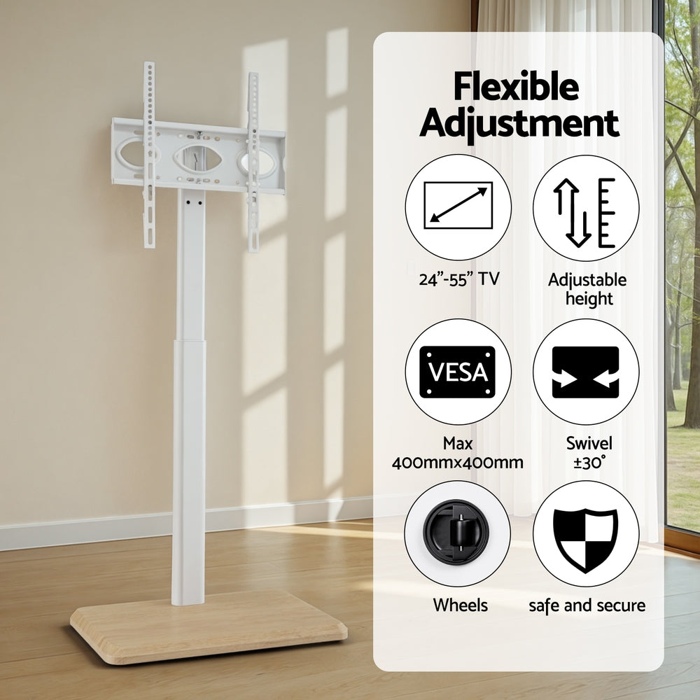 Artiss white steel rolling TV stand with adjustable height and swivel functionality for flat screens — view 5