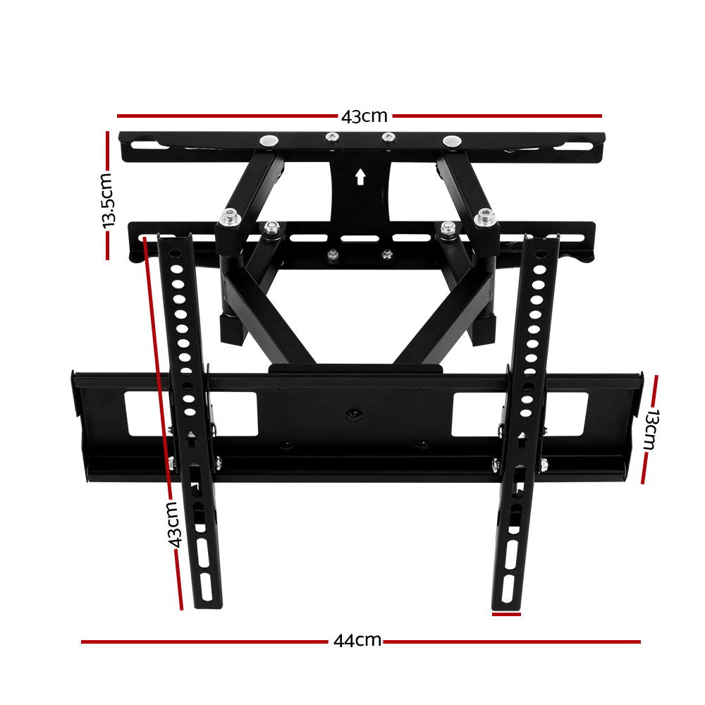 Black full motion TV wall mount bracket with extendable metal arms and swivel mechanism — view 2