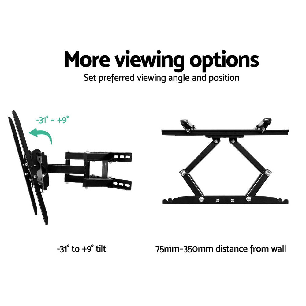 Black full motion TV wall mount bracket with extendable metal arms and swivel mechanism — view 3