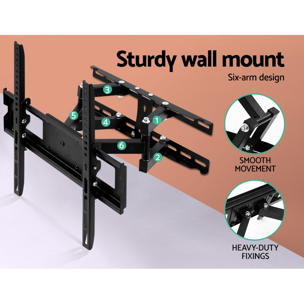 Black full motion TV wall mount bracket with extendable metal arms and swivel mechanism — view 5