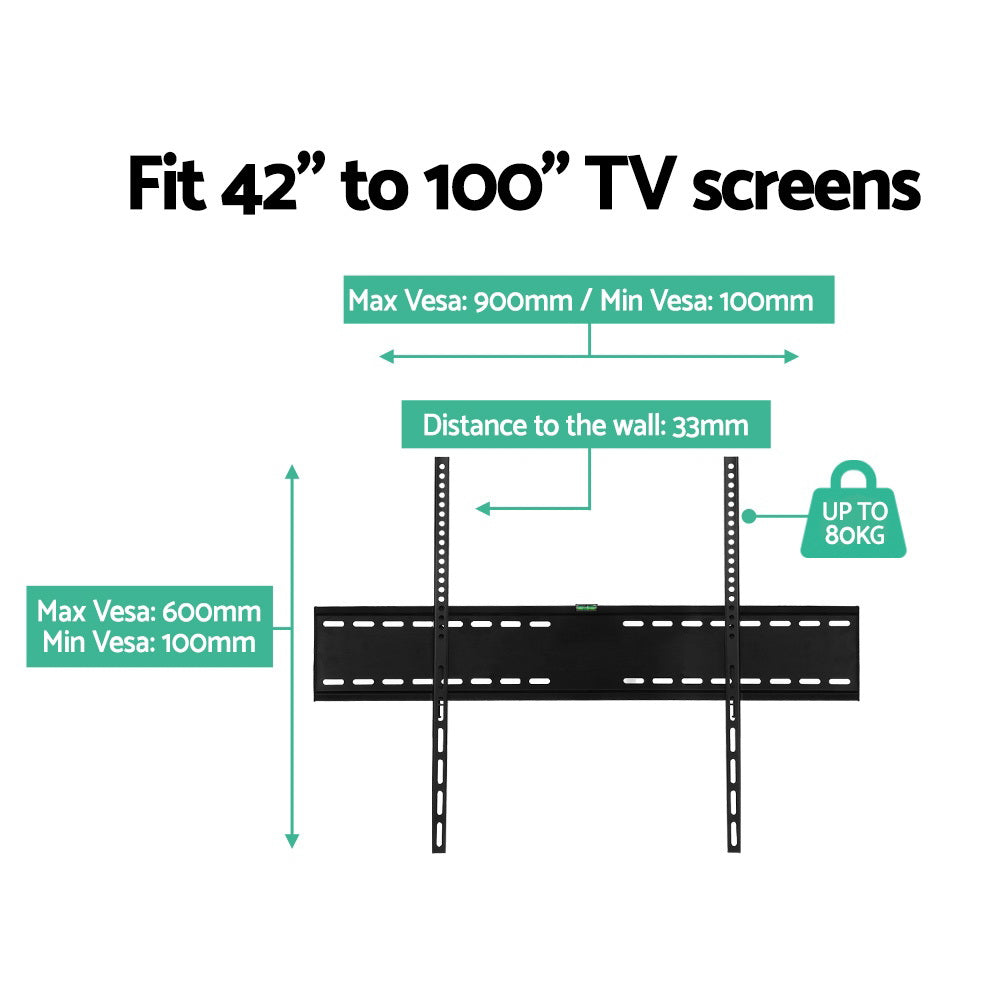 Black powder-coated metal TV wall mount bracket hardware set for large flat television screens — view 5