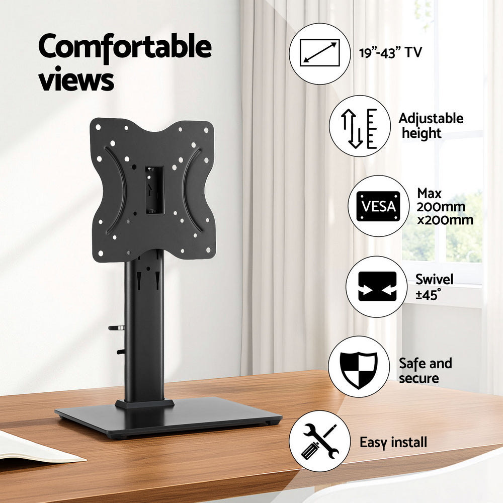Black Artiss universal swivel TV stand with solid tempered glass base and steel frame — view 5