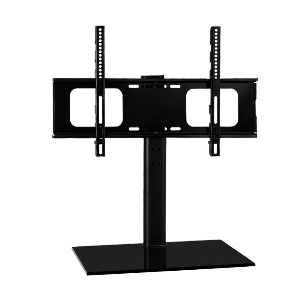 Artiss tabletop TV stand in black metal with tempered glass base and swivel mount bracket — view 3