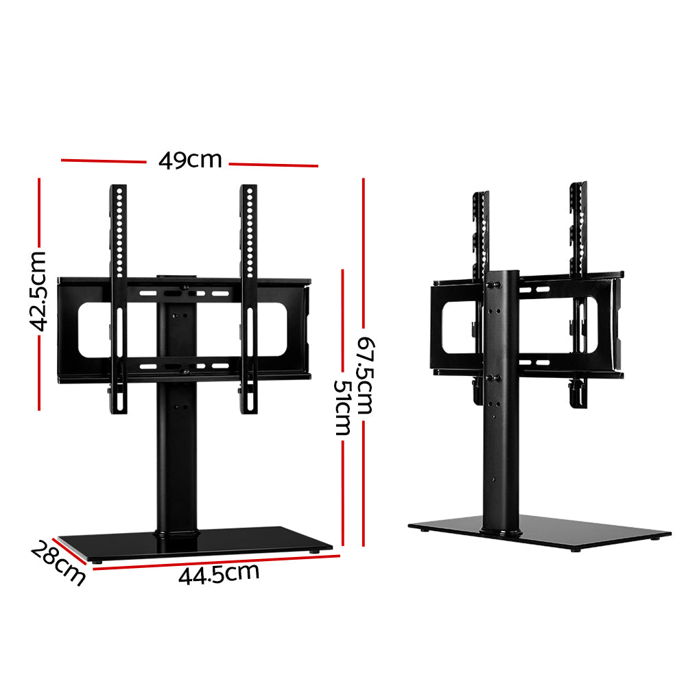 Artiss tabletop TV stand in black metal with tempered glass base and swivel mount bracket — view 4