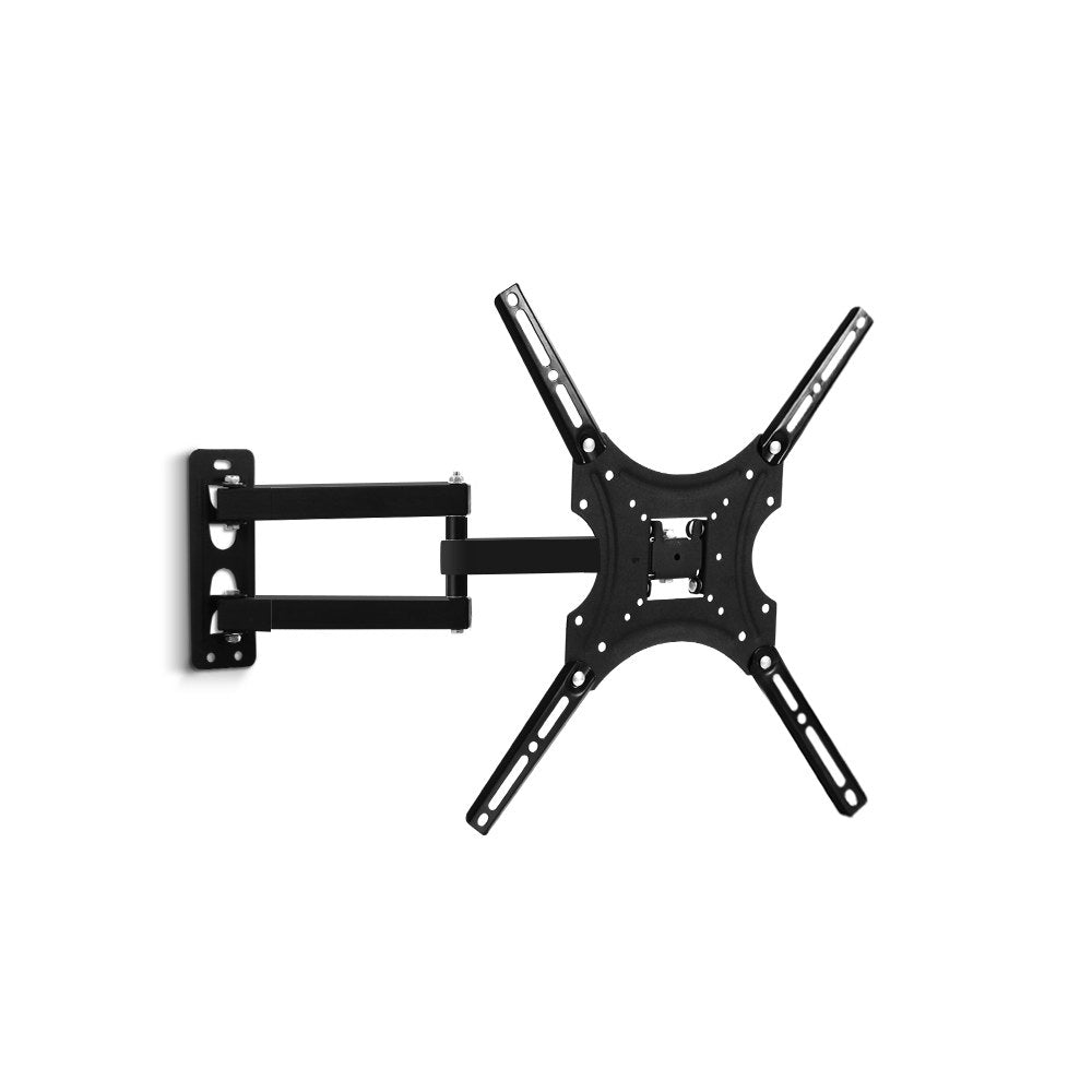 Black powder-coated steel full motion TV wall mount bracket with swivel and tilt capabilities