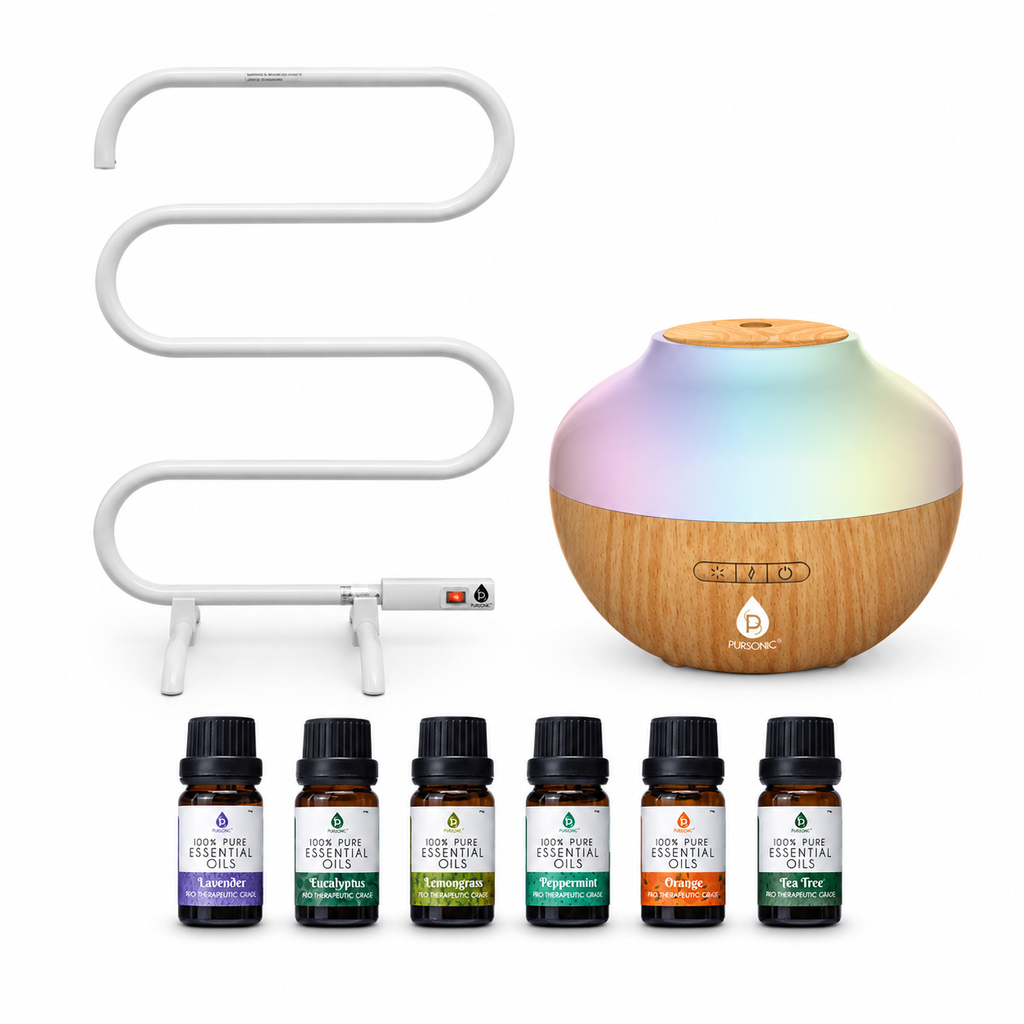 Home Spa Bundle – Heated Towel Rack, Aroma Diffuser & 6-Piece Essential Oil Set-0