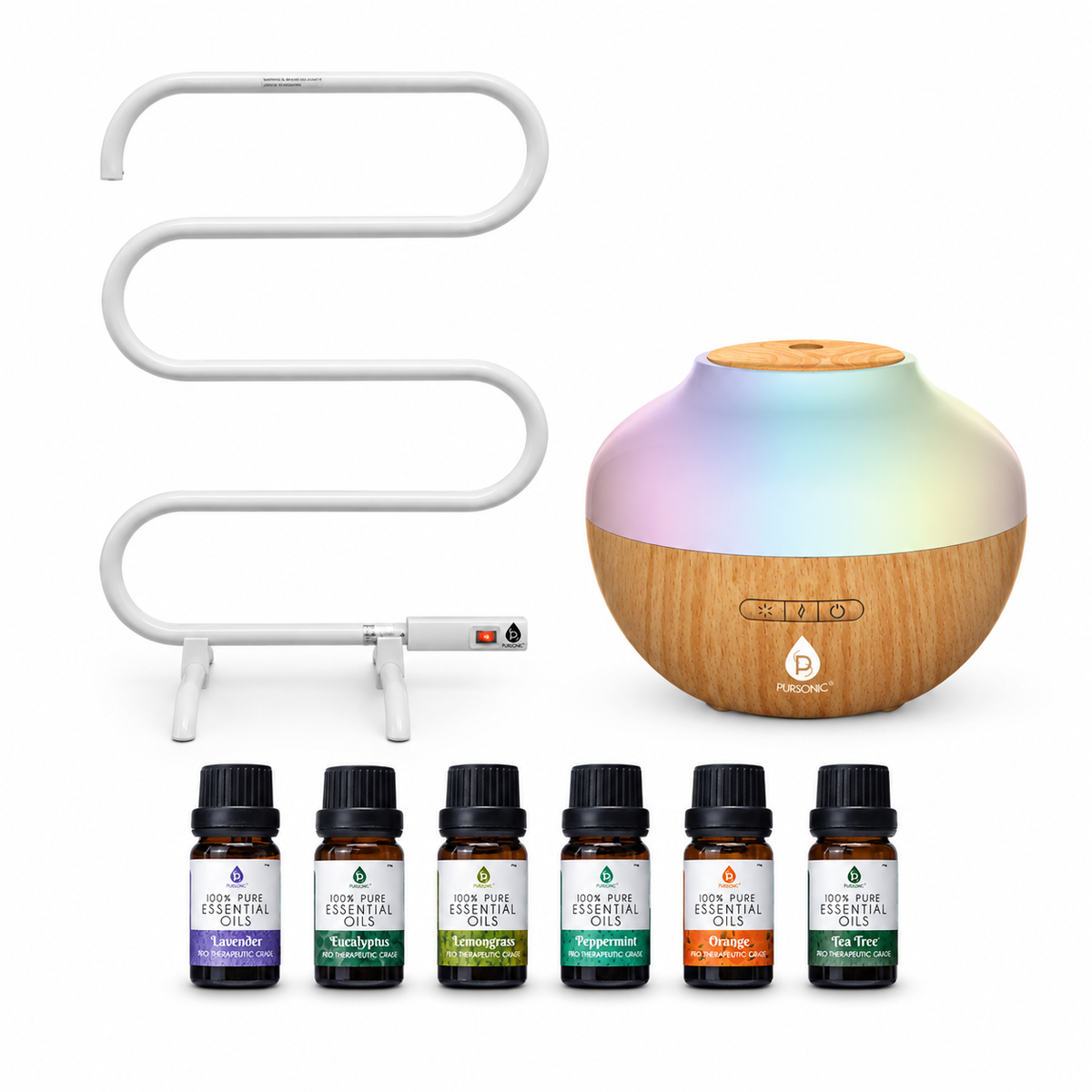 Home Spa Bundle – Heated Towel Rack, Aroma Diffuser & 6-Piece Essential Oil Set-0