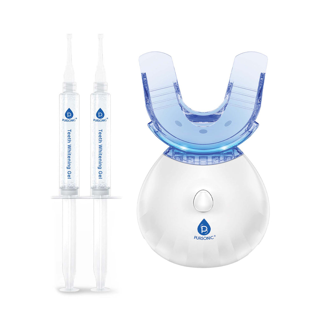 Advanced LED teeth whitening kit with blue light mouthpiece and enamel-safe gel syringes. — view 2