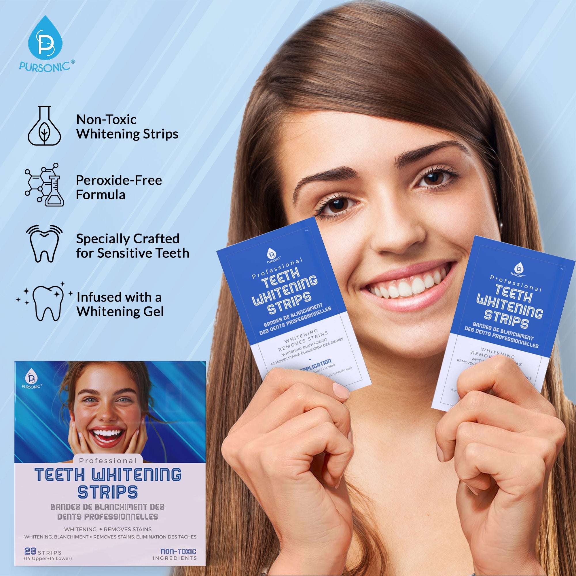 White professional teeth whitening strips in packaging for gentle peroxide free home oral care — view 2