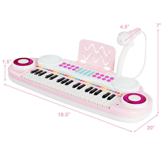 Blue 37 key kids electric piano keyboard with detachable microphone and music stand — view 3