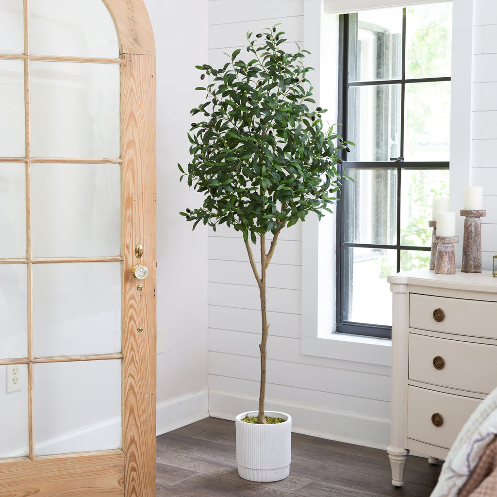 Faux Olive Tree in White Planter-2
