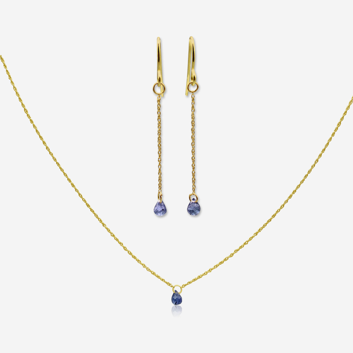Tanzanite Drop Earrings & Necklace Set | 14K Gold-0