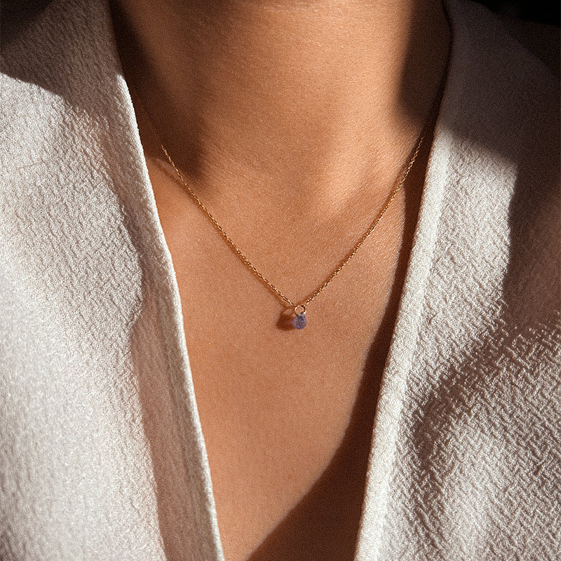Tanzanite Drop Pendant Necklace | 14K Gold-1