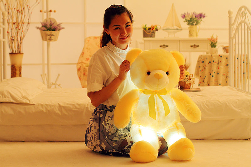Soft glowing LED teddy bear light plush toy in sitting position with colorful illumination — view 3