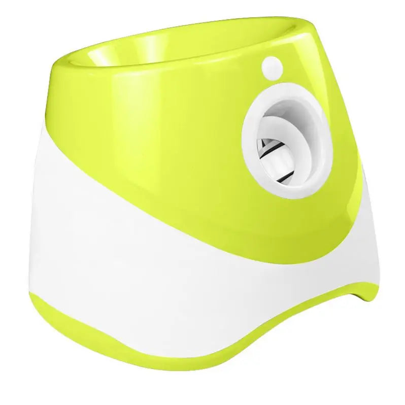 Automatic tennis ball launcher for dogs with a green tennis ball ready for interactive fetch — view 4