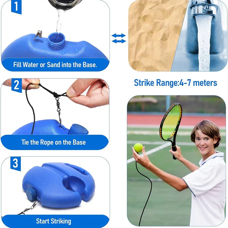Blue tennis training rebound base with tethered yellow ball for solo outdoor practice — view 4
