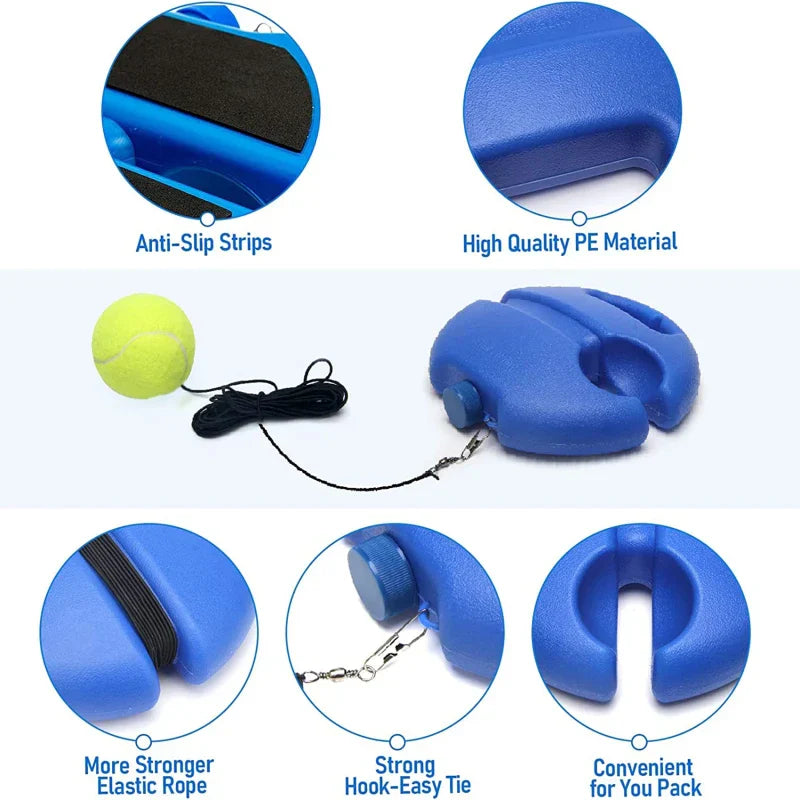 Blue tennis training rebound base with tethered yellow ball for solo outdoor practice — view 3