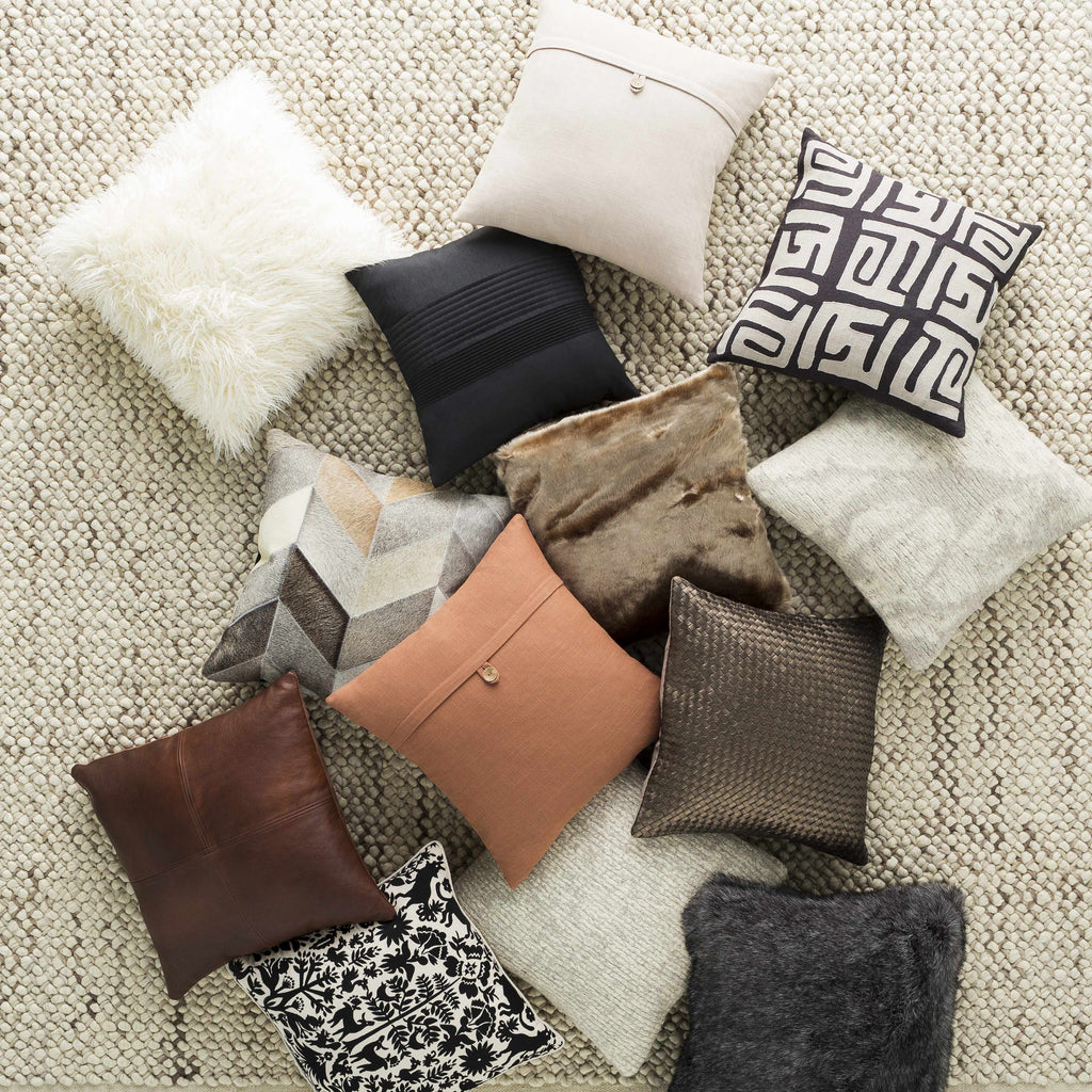 Compton black square throw pillow with a woven polyester texture for comfortable and stylish home decor. — view 3
