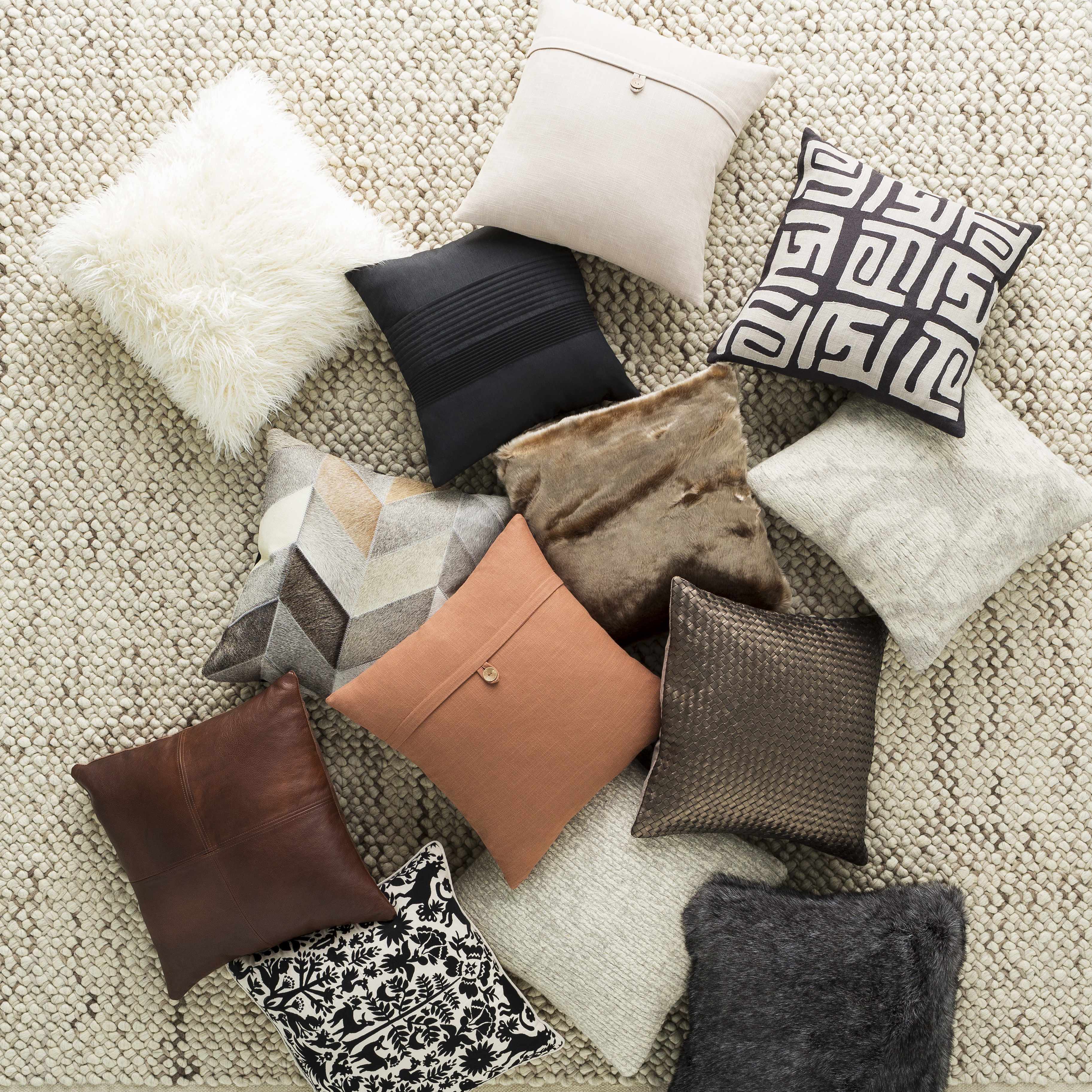 Compton black square throw pillow with a woven polyester texture for comfortable and stylish home decor. — view 3