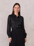 Textured Puff Sleeve Blouse-Black-0