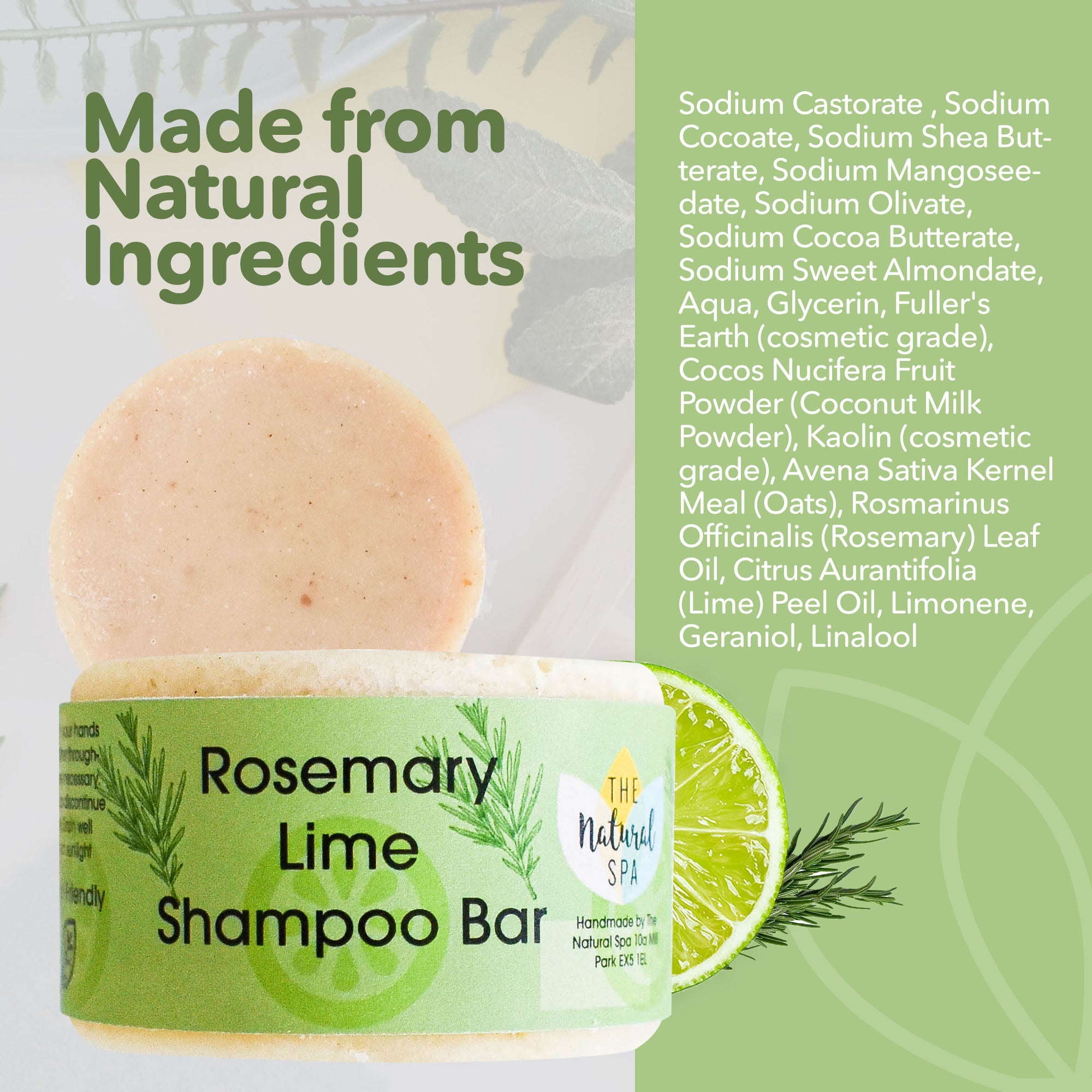 Rosemary and lime solid shampoo bar in plastic-free packaging for natural hair care — view 5