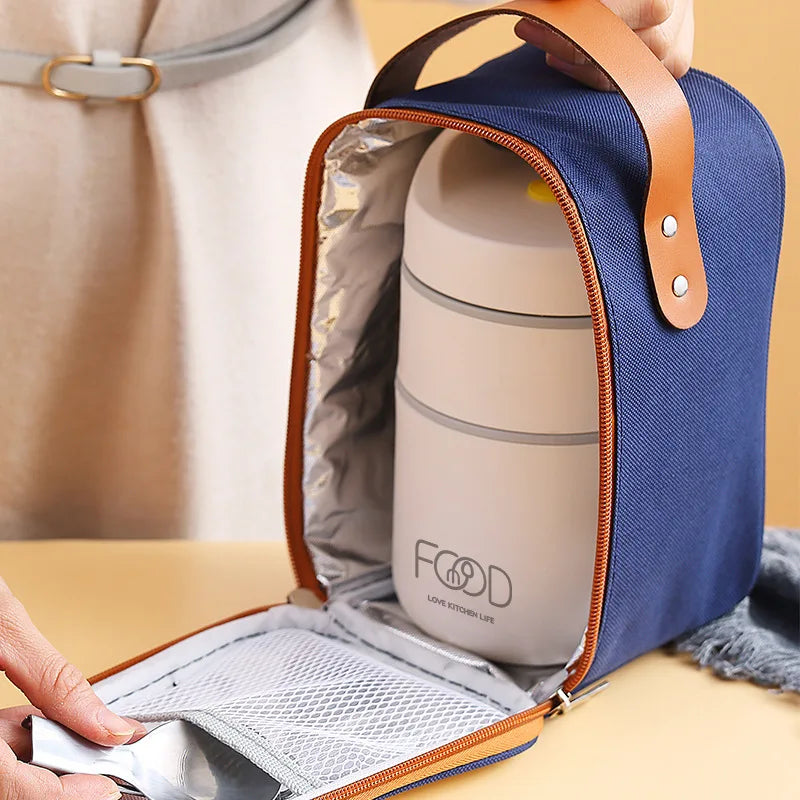 White 680ml stainless steel insulated lunch box thermal soup cup with ergonomic carrying handle. — view 5