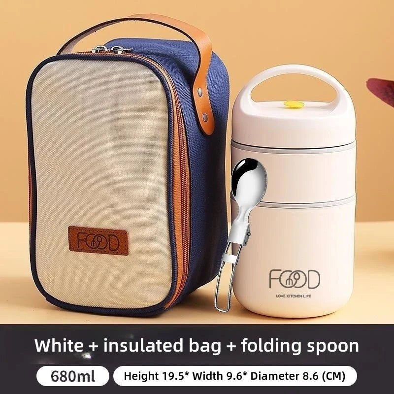 White 680ml stainless steel insulated lunch box thermal soup cup with ergonomic carrying handle. — view 2