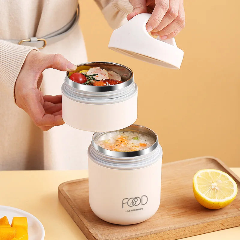 White 680ml stainless steel insulated lunch box thermal soup cup with ergonomic carrying handle. — view 4