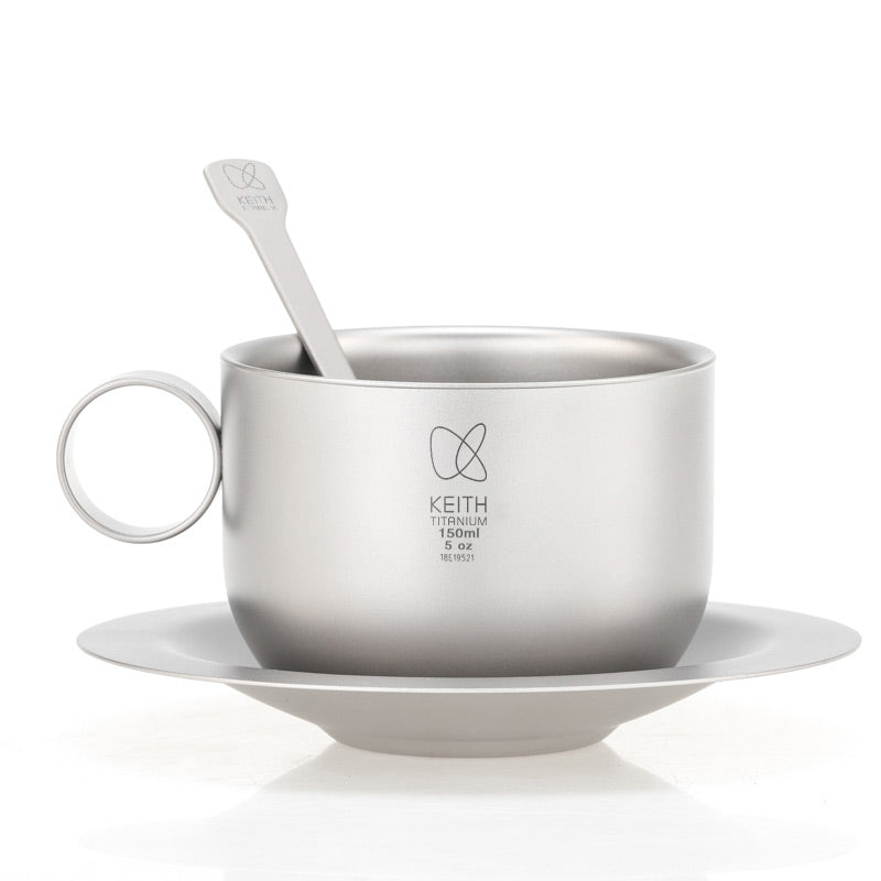 KEITH Titanium Double-Wall Coffee Cup Set with Saucer & Spoon, 150ml - Ti3601-0