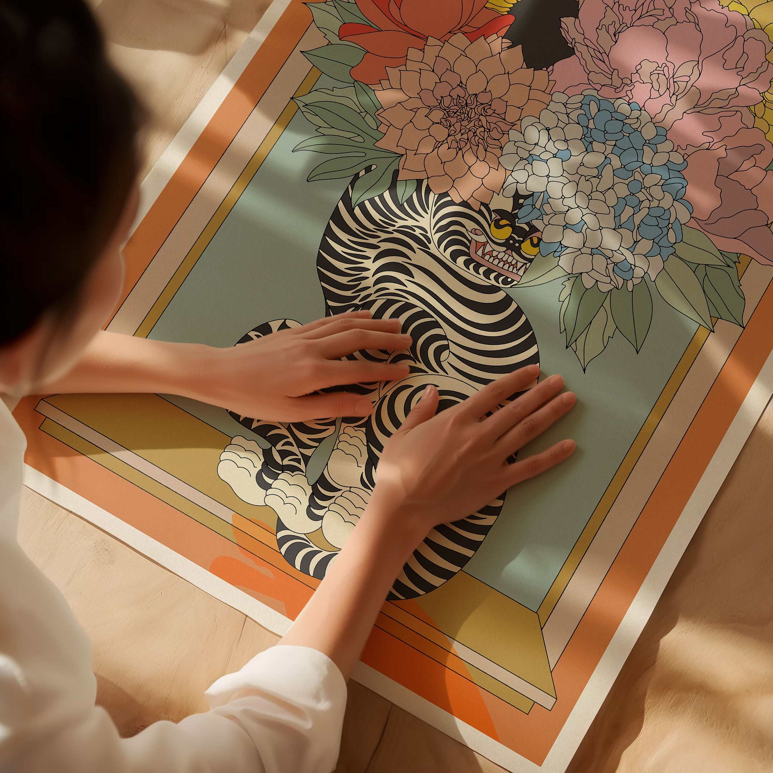 Floral tiger vase art print on fine art poster paper with intricate botanical details — view 2