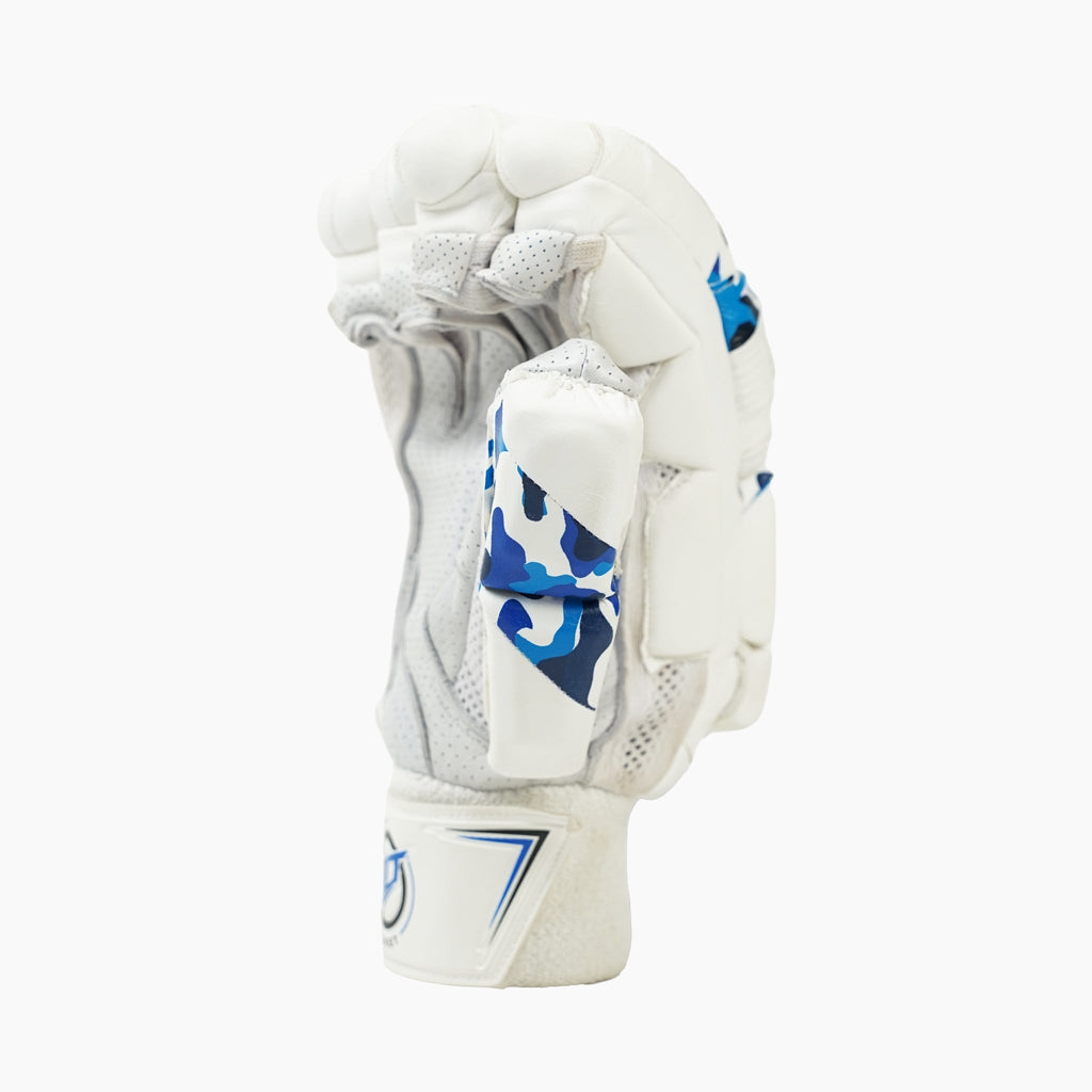 Adult Bolt Specter cricket batting gloves featuring premium leather palms and white foam finger protection — view 5