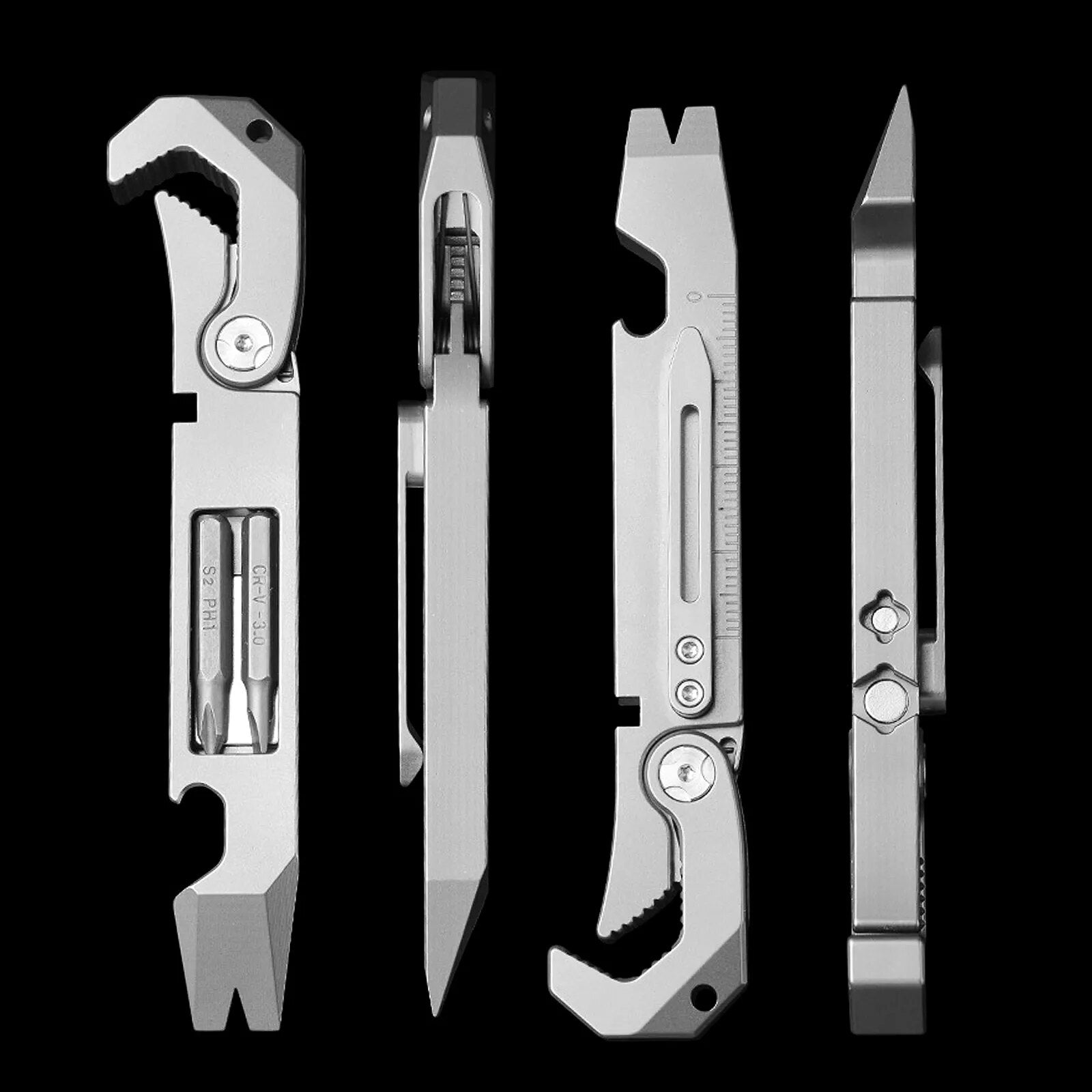 WARHERO titanium tactical multitool with pocket clip, bottle opener, and keychain hole for everyday carry
