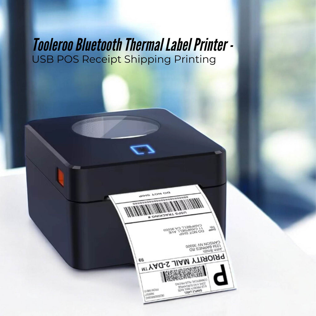 Bluetooth thermal label printer in black printing shipping labels and POS receipts — view 2