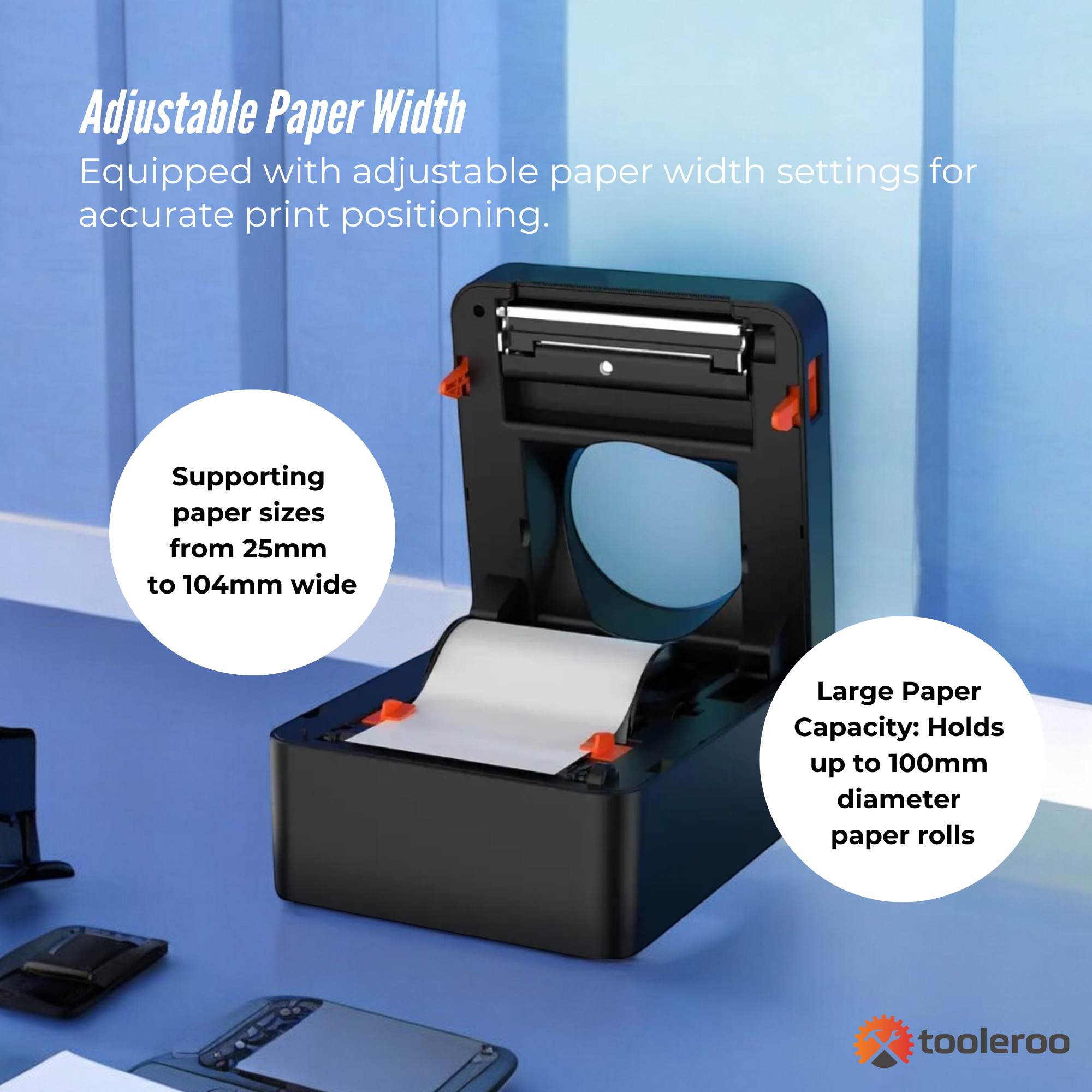 Bluetooth thermal label printer in black printing shipping labels and POS receipts — view 3